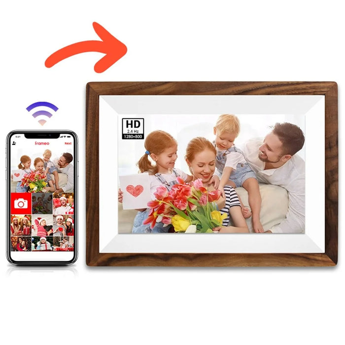 32GB 10.1 Inch Frameo Digital Photo Frame WiFi Smart Digital Picture Frame with IPS Touch Screen Wood Frame - US Plug - 3