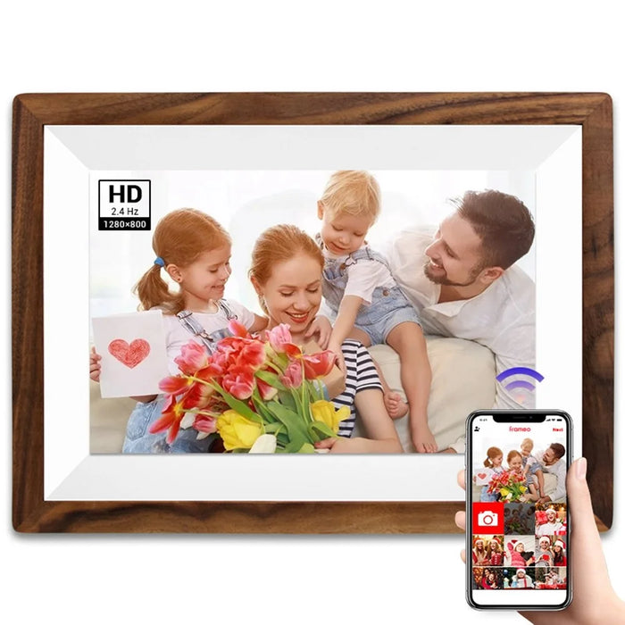 32GB 10.1 Inch Frameo Digital Photo Frame WiFi Smart Digital Picture Frame with IPS Touch Screen Wood Frame - US Plug - 4