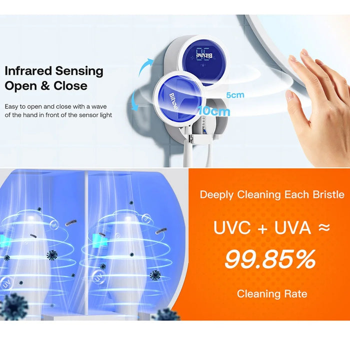 BITVAE X122 Infrared Sensing Toothbrush Sterilizer Cleaner Wall-Mounted UV Disinfection Toothbrush Dryer with LED Smart Screen - 3