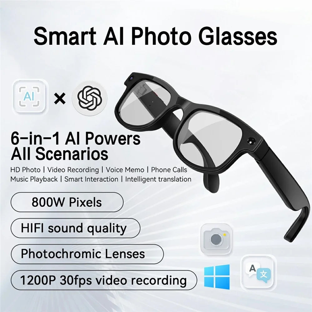 G2 8MP AI Smart Photo Glasses Anti-Shake First-Person View Glasses with Translation Video Recording Interchangeable Lens - Black - 3