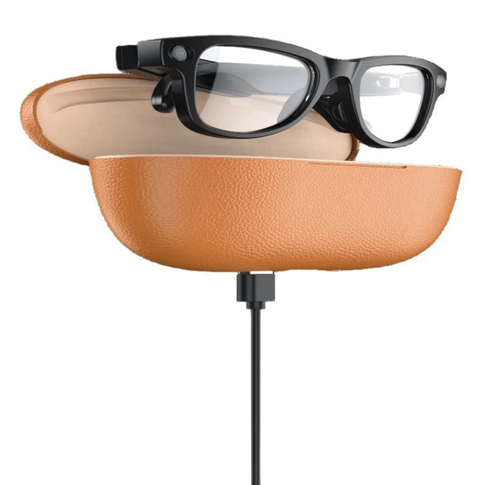 M02ULTRA IP54 Waterproof 8MP AI Smart Glasses with Charging Case 4K Shooting Translation Glasses with Interchangeable Lenses - Black + Brown Charging Case - 2