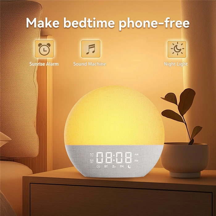 SH08A Fabric Sunrise Design Alarm Clock Bluetooth-Compatible Speaker White Noise with LED Night Light / FM Radio - US Plug - 2