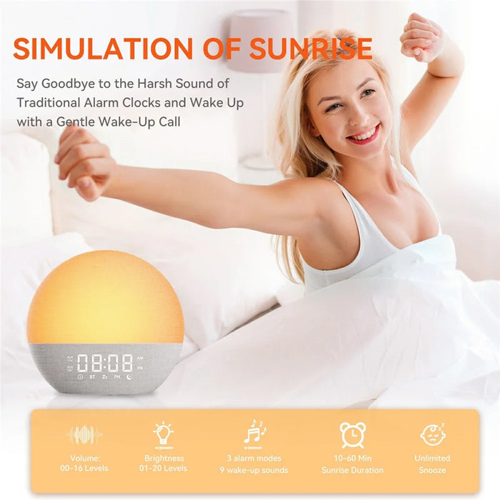 SH08A Fabric Sunrise Design Alarm Clock Bluetooth-Compatible Speaker White Noise with LED Night Light / FM Radio - US Plug - 4