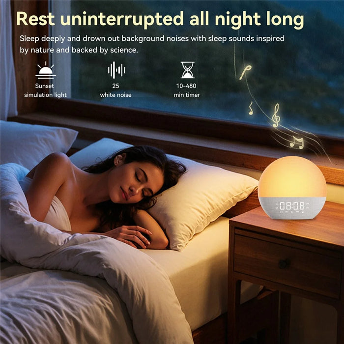 SH08A Fabric Sunrise Design Alarm Clock Bluetooth-Compatible Speaker White Noise with LED Night Light / FM Radio - US Plug - 5