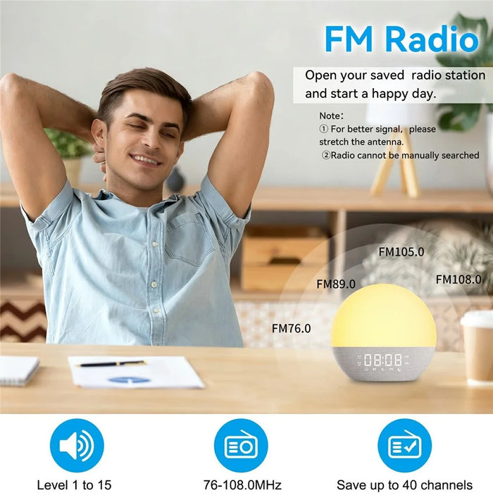 SH08A Fabric Sunrise Design Alarm Clock Bluetooth-Compatible Speaker White Noise with LED Night Light / FM Radio - US Plug - 6