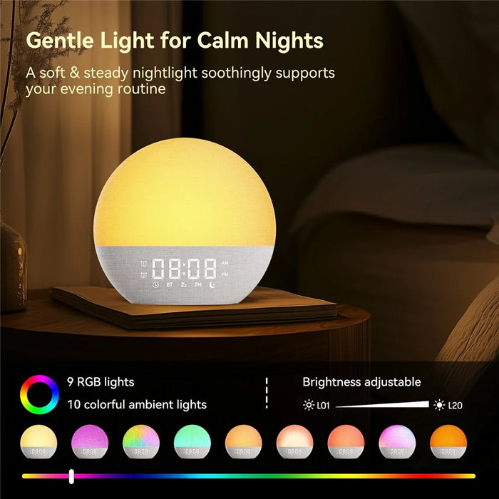SH08A Fabric Sunrise Design Alarm Clock Bluetooth-Compatible Speaker White Noise with LED Night Light / FM Radio - US Plug - 7