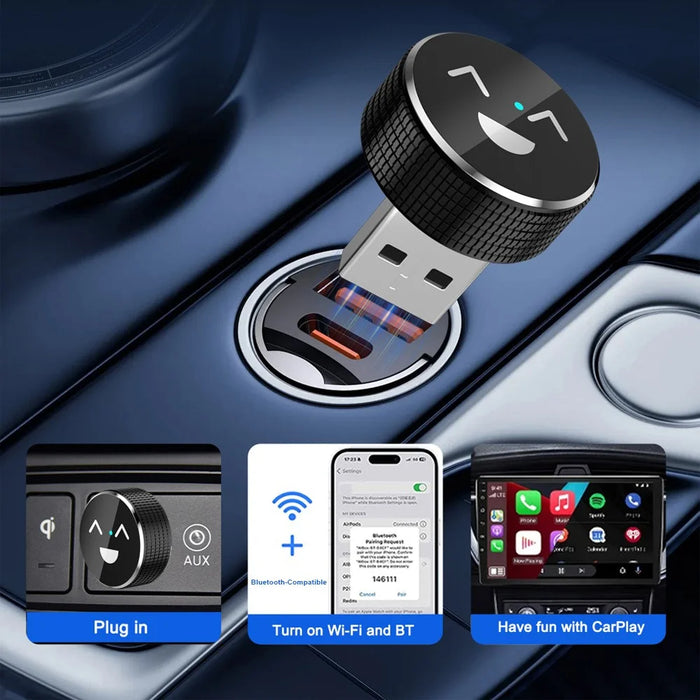 M49 2 in 1 Ai Box Smile Pattern Wireless Car Adapter for Car Play  /  Android Auto Wired to Wireless Converter - 7