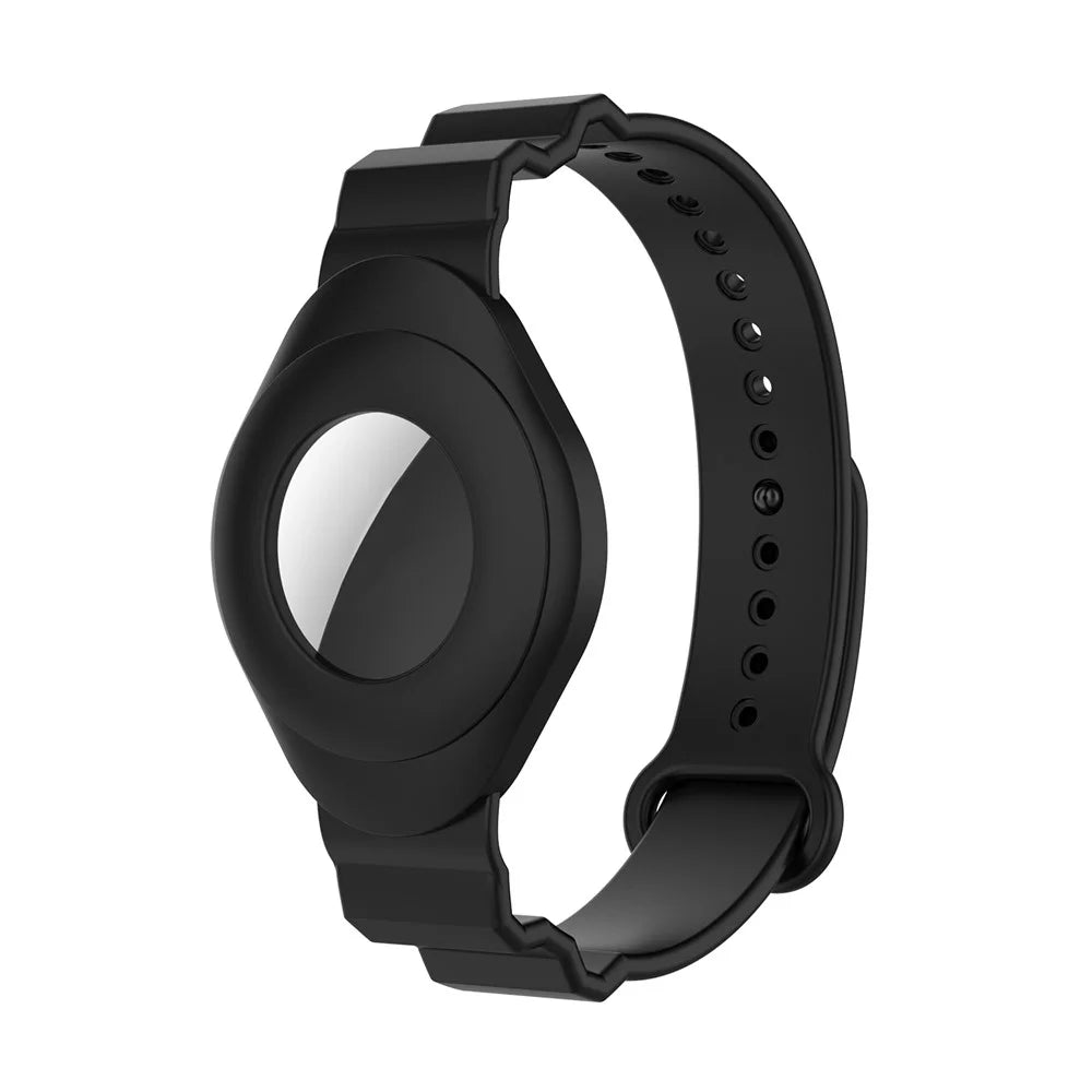 Anti-Lost Protective Cover Case Kids Elderly Silicone Bracelet Wristband Strap for Apple AirTag Tracker - Black - 1