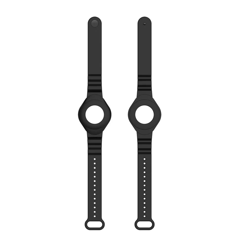Anti-Lost Protective Cover Case Kids Elderly Silicone Bracelet Wristband Strap for Apple AirTag Tracker - Black - 3
