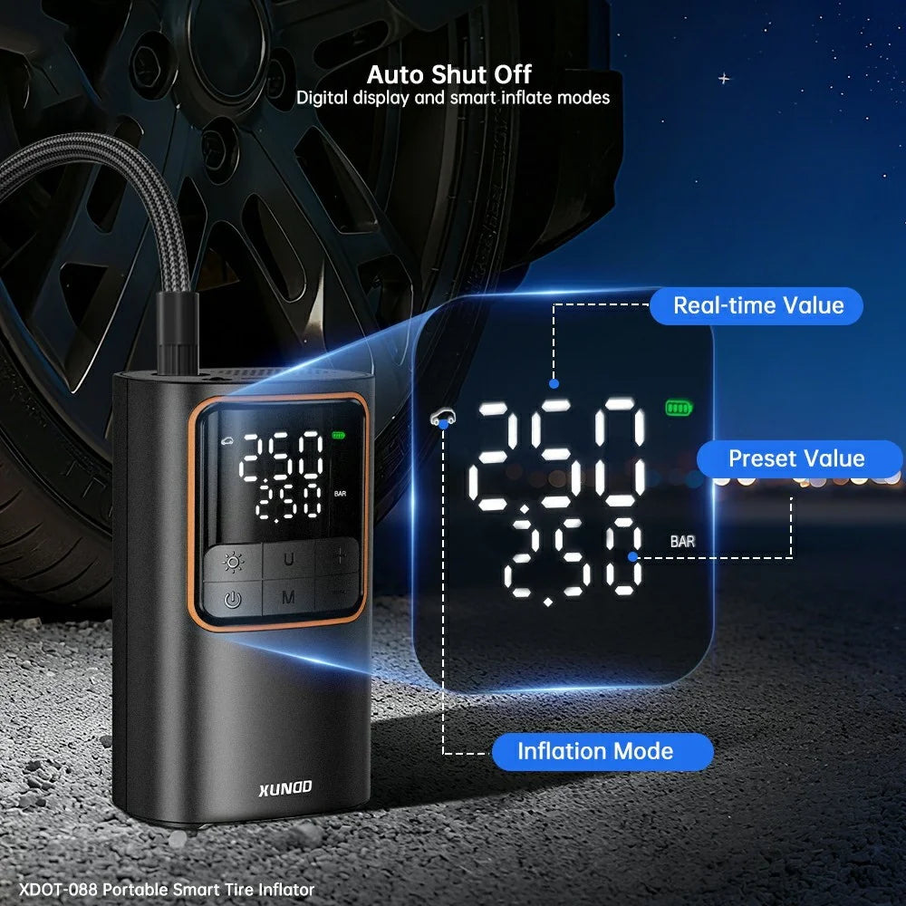 XUNDD XDOT-088 Digital Display Pump for Vehicle  /  Bicycle  /  Ball Portable Smart Tire Inflator with Emergency LED Light - Black - 2