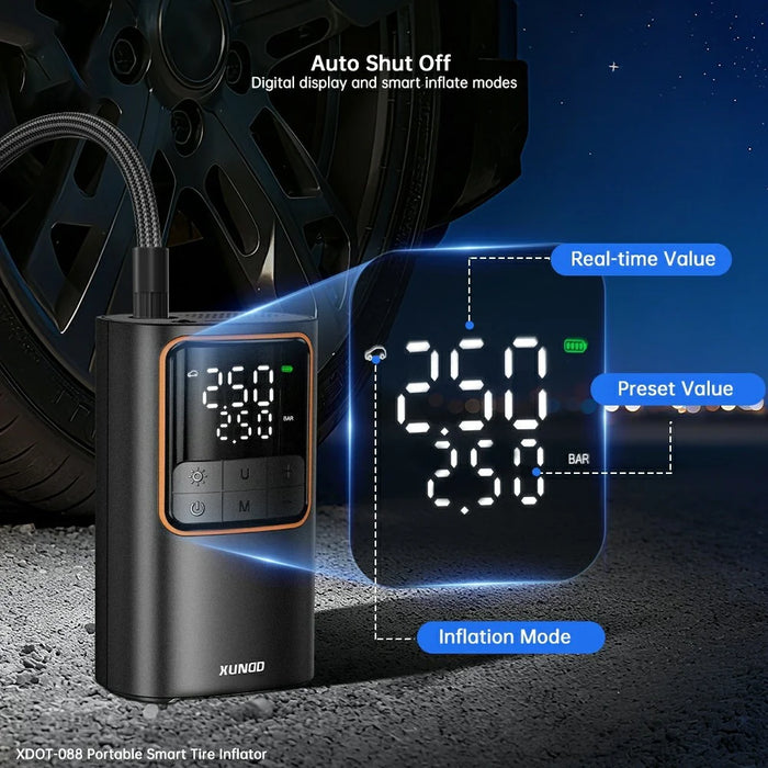 XUNDD XDOT-088 Digital Display Pump for Vehicle  /  Bicycle  /  Ball Portable Smart Tire Inflator with Emergency LED Light - Black - 2
