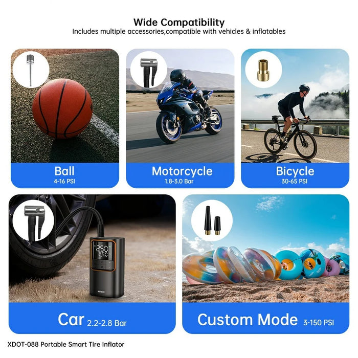 XUNDD XDOT-088 Digital Display Pump for Vehicle  /  Bicycle  /  Ball Portable Smart Tire Inflator with Emergency LED Light - Black - 4