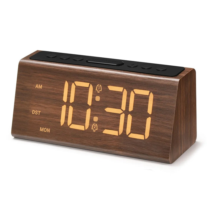 GS-G60 Wood Grain Digital Clock 1.8 Inch LED Display Dual Alarm Clock with Adjustable Volume and Brightness - Walnut - 1