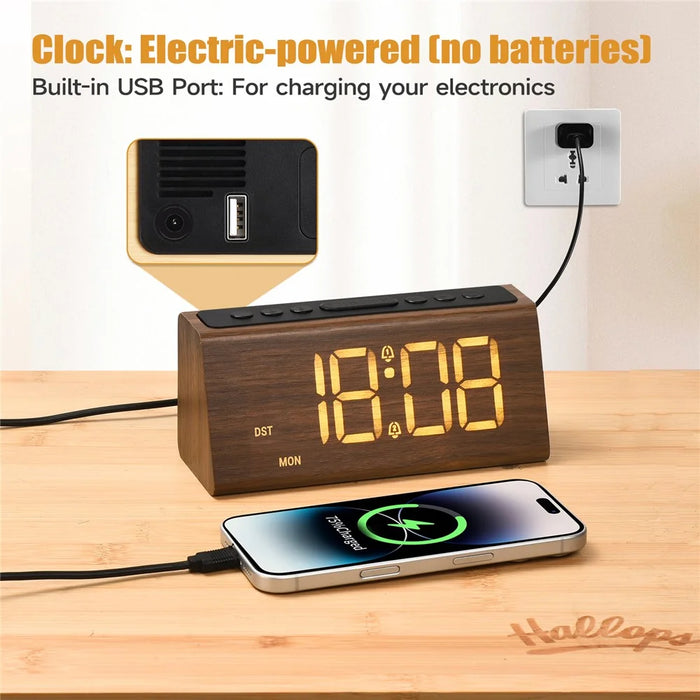 GS-G60 Wood Grain Digital Clock 1.8 Inch LED Display Dual Alarm Clock with Adjustable Volume and Brightness - Walnut - 3