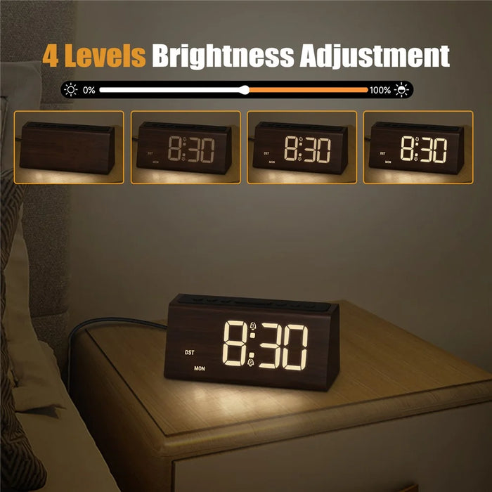 GS-G60 Wood Grain Digital Clock 1.8 Inch LED Display Dual Alarm Clock with Adjustable Volume and Brightness - Walnut - 4