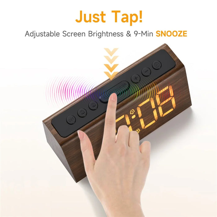 GS-G60 Wood Grain Digital Clock 1.8 Inch LED Display Dual Alarm Clock with Adjustable Volume and Brightness - Walnut - 5
