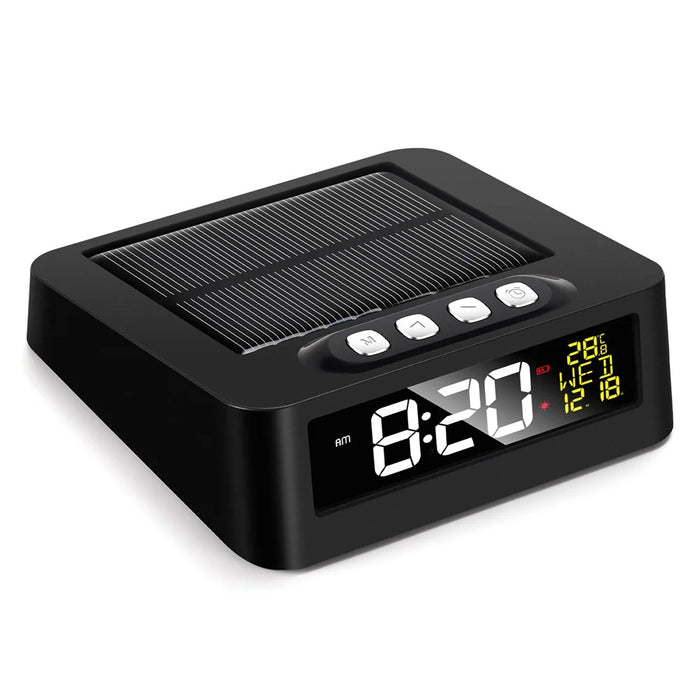 GS-301 Solar Powered Clock Temperature Display LED Digital Alarm Clock with Fatigue Driving Reminder - Black - 1