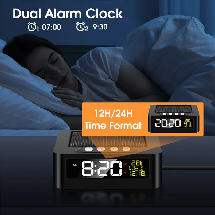 GS-301 Solar Powered Clock Temperature Display LED Digital Alarm Clock with Fatigue Driving Reminder - Black - 4