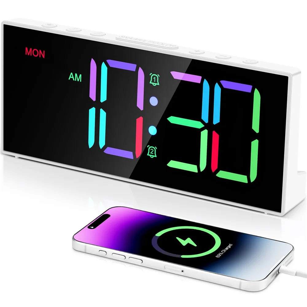 GS-G11 RGB Digital Clock LED Display Alarm Clock Adjustable Volume and Brightness Table Clock for Living Room Bedroom - White - 1