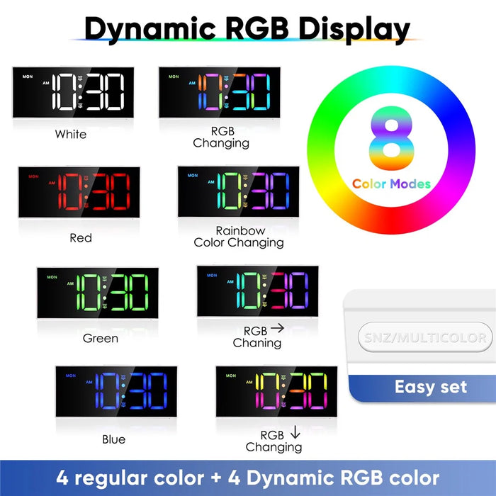 GS-G11 RGB Digital Clock LED Display Alarm Clock Adjustable Volume and Brightness Table Clock for Living Room Bedroom - White - 3