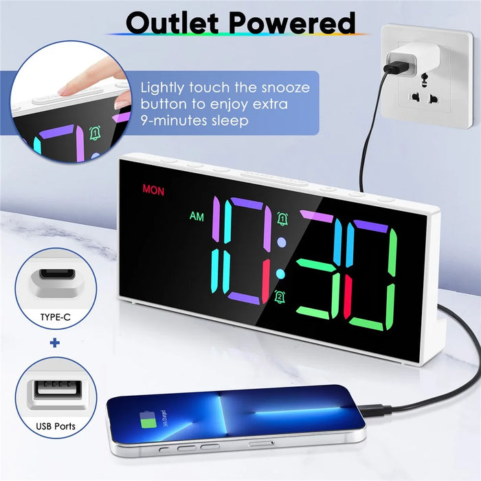 GS-G11 RGB Digital Clock LED Display Alarm Clock Adjustable Volume and Brightness Table Clock for Living Room Bedroom - White - 5