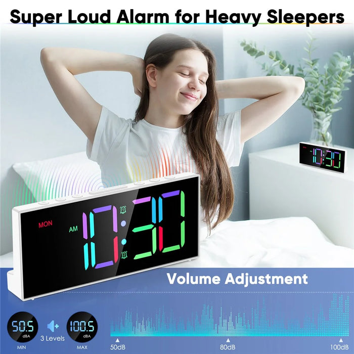 GS-G11 RGB Digital Clock LED Display Alarm Clock Adjustable Volume and Brightness Table Clock for Living Room Bedroom - White - 6