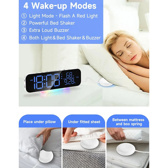 GS-G9 Dynamic RGB Large Display LED Digital Alarm Clock Calendar Desk Clock with Vibration Pad - White - 2