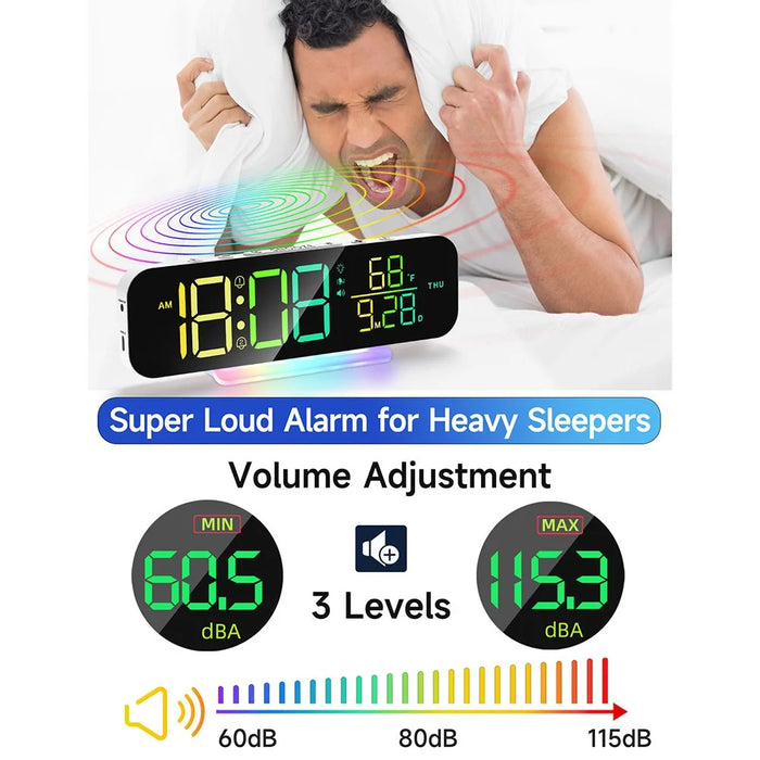 GS-G9 Dynamic RGB Large Display LED Digital Alarm Clock Calendar Desk Clock with Vibration Pad - White - 3