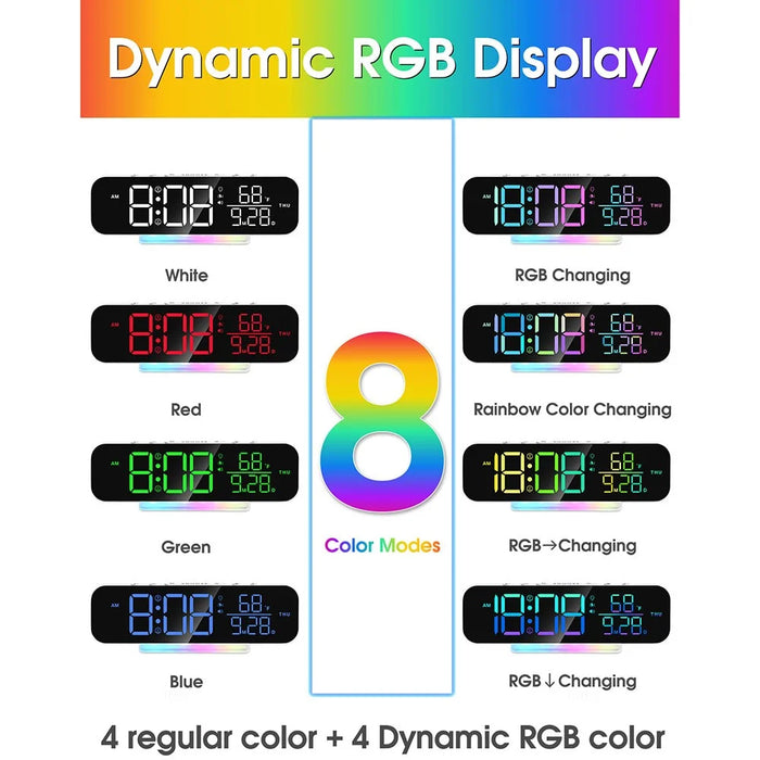 GS-G9 Dynamic RGB Large Display LED Digital Alarm Clock Calendar Desk Clock with Vibration Pad - White - 5