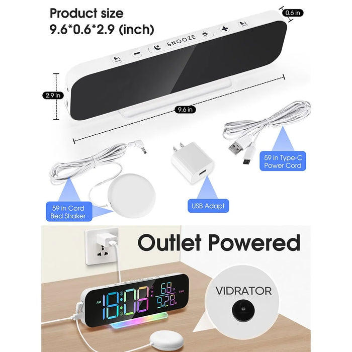 GS-G9 Dynamic RGB Large Display LED Digital Alarm Clock Calendar Desk Clock with Vibration Pad - White - 7