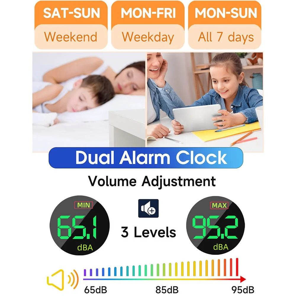 GS-G10 LED Digital Clock for Living Room TV Stand 3 Volume Levels Electronic Alarm Clock with Night Light - Black - 4