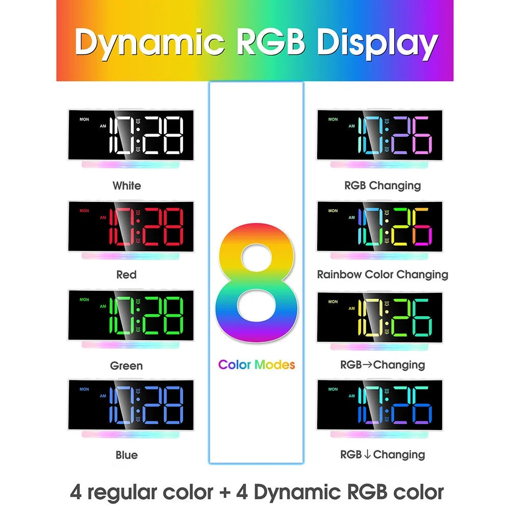 GS-G10 LED Digital Clock for Living Room TV Stand 3 Volume Levels Electronic Alarm Clock with Night Light - Black - 7