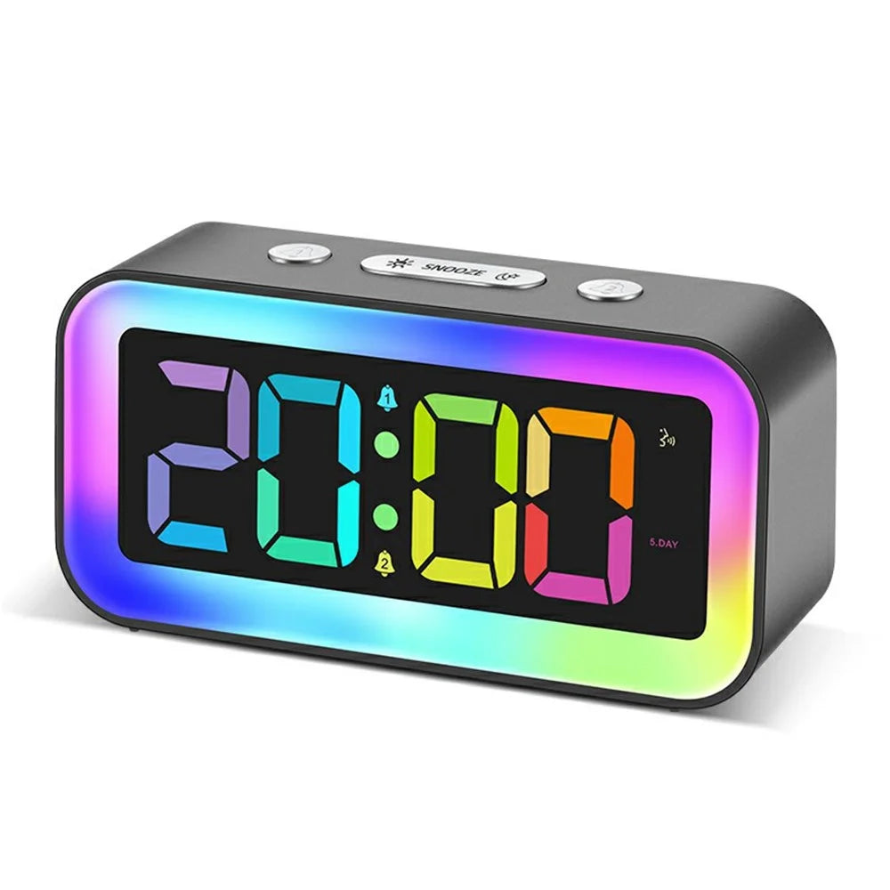 GS202-2 RGB Dynamic Color Display LED Digital Alarm Clock with Night Light Dual Brightness Control Desk Clock - Grey - 1