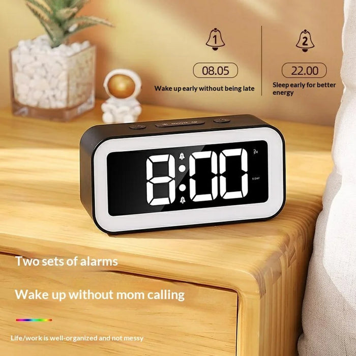 GS202-2 RGB Dynamic Color Display LED Digital Alarm Clock with Night Light Dual Brightness Control Desk Clock - Grey - 2
