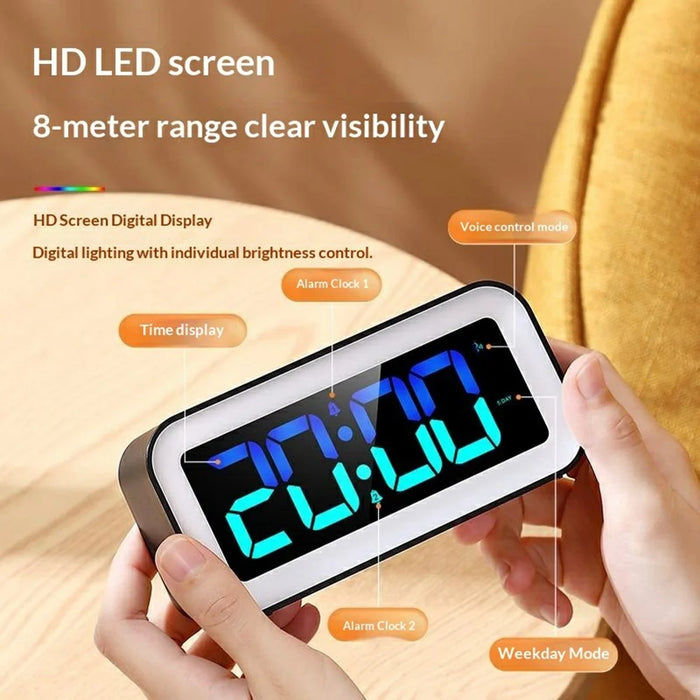 GS202-2 RGB Dynamic Color Display LED Digital Alarm Clock with Night Light Dual Brightness Control Desk Clock - Grey - 3