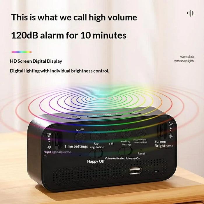 GS202-2 RGB Dynamic Color Display LED Digital Alarm Clock with Night Light Dual Brightness Control Desk Clock - Grey - 5
