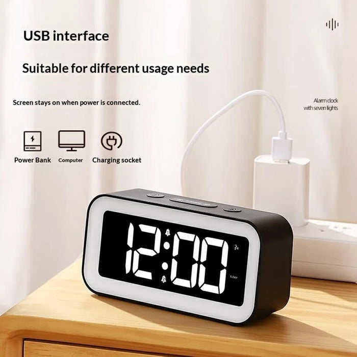GS202-2 RGB Dynamic Color Display LED Digital Alarm Clock with Night Light Dual Brightness Control Desk Clock - Grey - 6