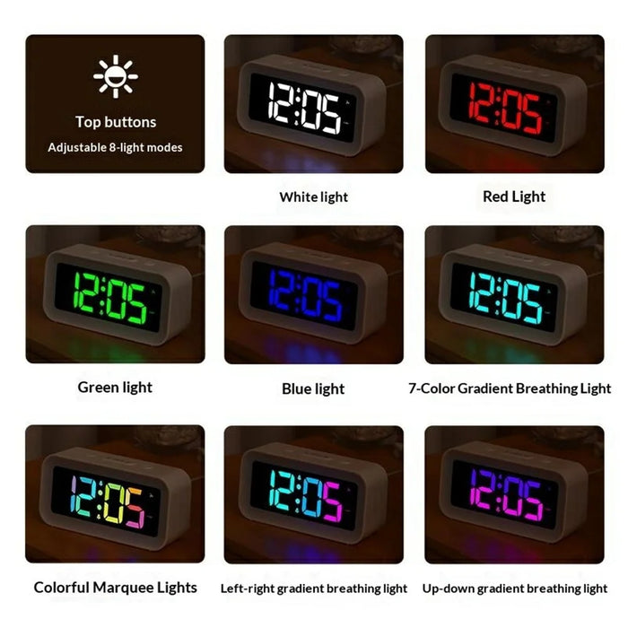 GS202-2 RGB Dynamic Color Display LED Digital Alarm Clock with Night Light Dual Brightness Control Desk Clock - Grey - 7