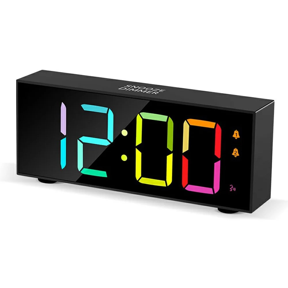 GS-8813 LED Digital Alarm Clock Large Display Temperature Monitor Voice Activated Bedside Clock with RGB Light - Black - 1