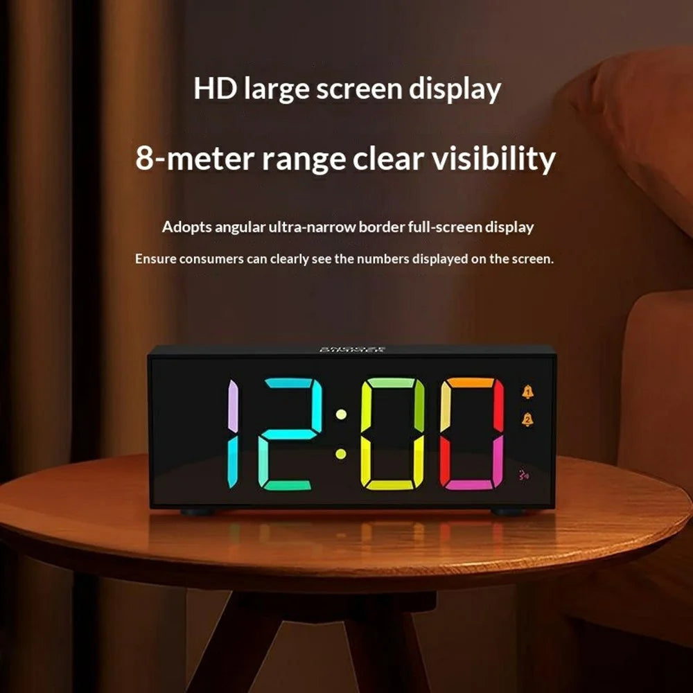 GS-8813 LED Digital Alarm Clock Large Display Temperature Monitor Voice Activated Bedside Clock with RGB Light - Black - 2
