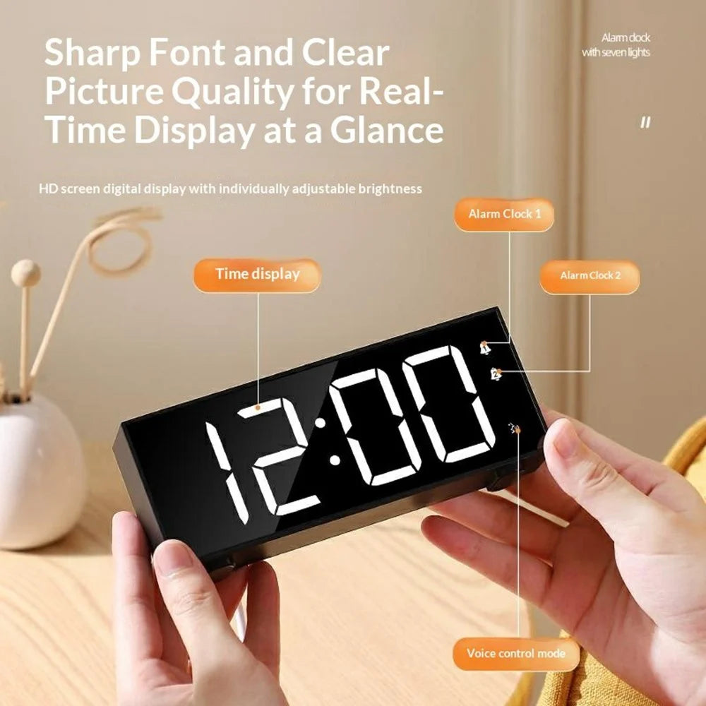 GS-8813 LED Digital Alarm Clock Large Display Temperature Monitor Voice Activated Bedside Clock with RGB Light - Black - 3