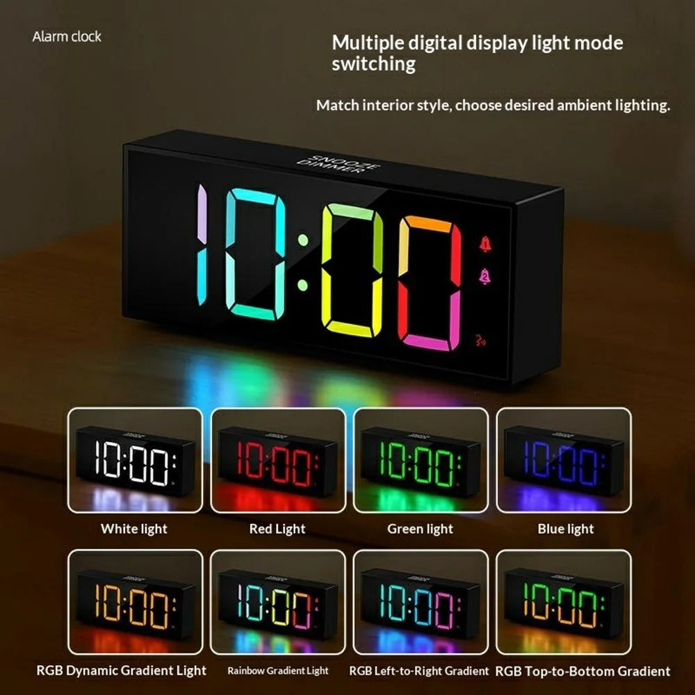 GS-8813 LED Digital Alarm Clock Large Display Temperature Monitor Voice Activated Bedside Clock with RGB Light - Black - 4