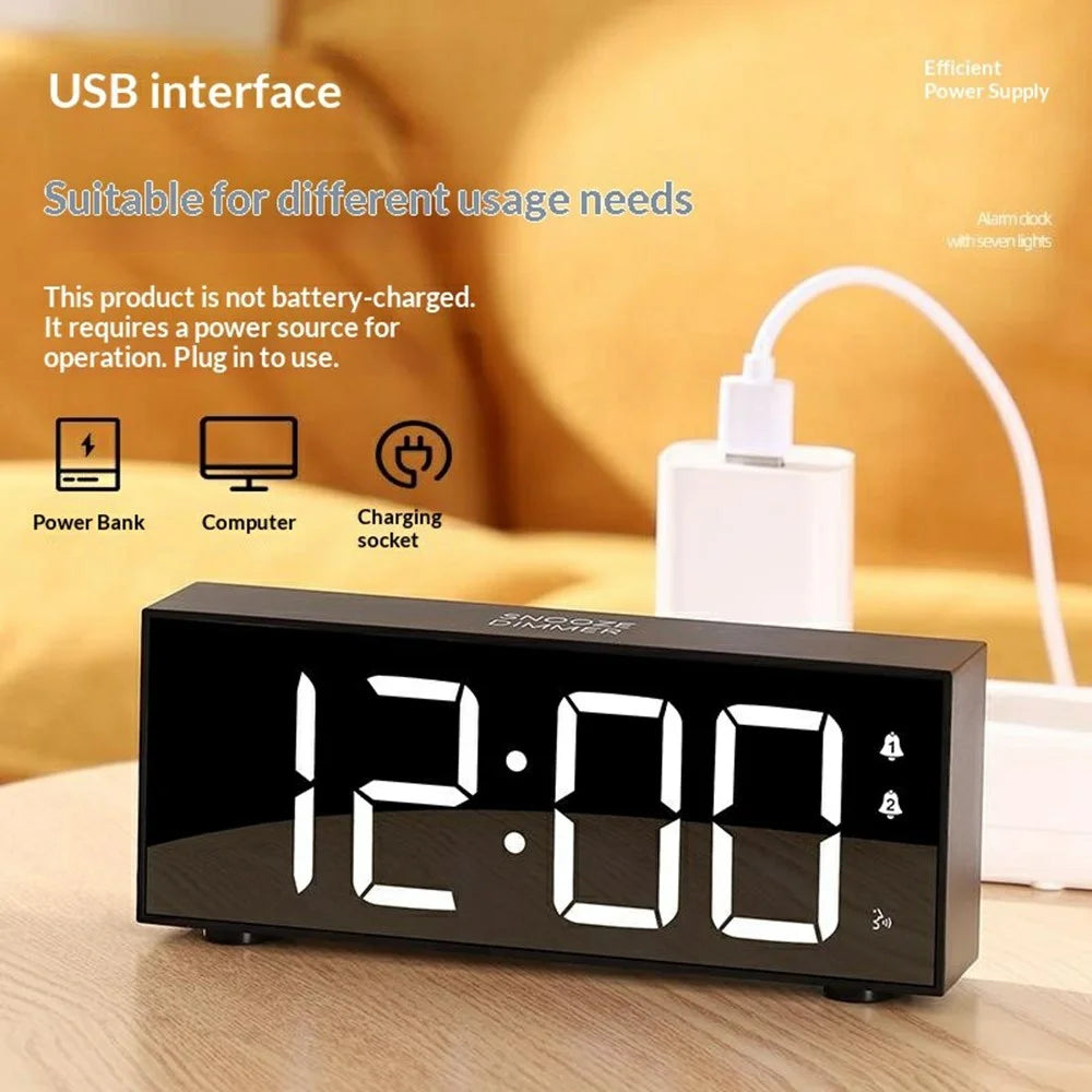 GS-8813 LED Digital Alarm Clock Large Display Temperature Monitor Voice Activated Bedside Clock with RGB Light - Black - 6