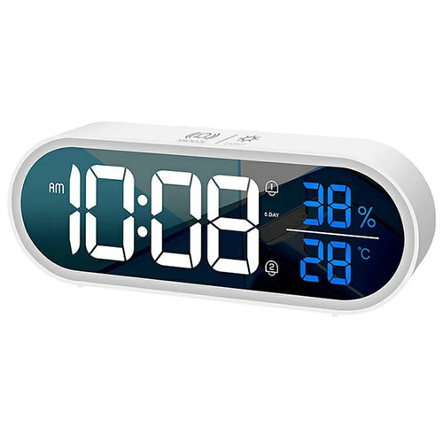 GS-8811 LED Mirror Alarm Clock Digital Display Thermometer Hygrometer Smart Music Clock - White - 1