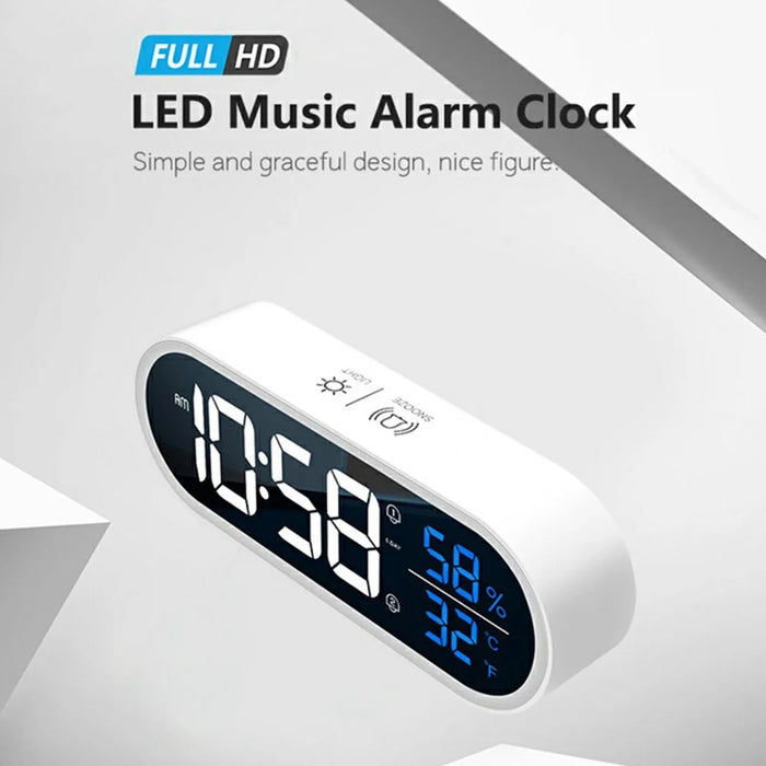 GS-8811 LED Mirror Alarm Clock Digital Display Thermometer Hygrometer Smart Music Clock - White - 3