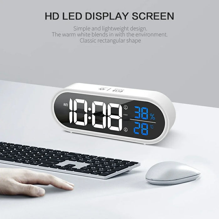 GS-8811 LED Mirror Alarm Clock Digital Display Thermometer Hygrometer Smart Music Clock - White - 5