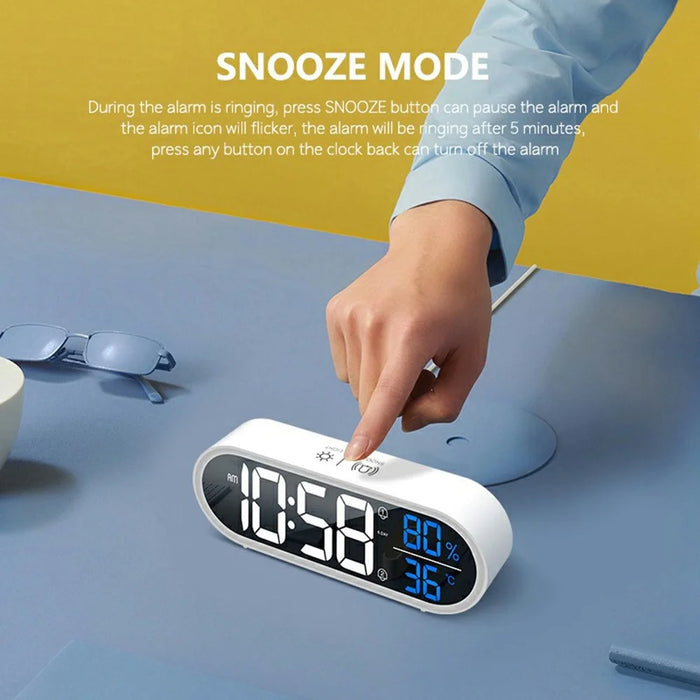 GS-8811 LED Mirror Alarm Clock Digital Display Thermometer Hygrometer Smart Music Clock - White - 6