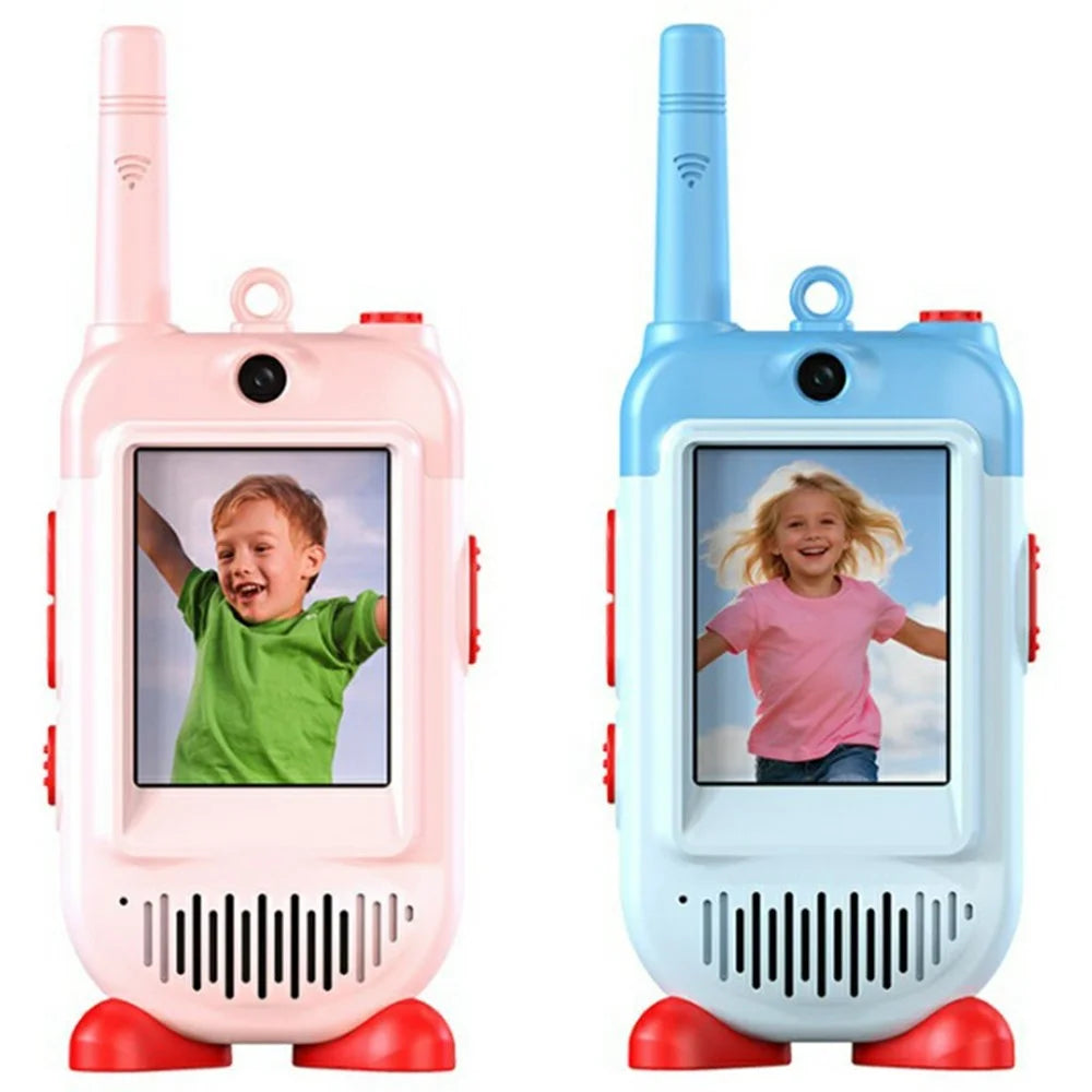 LK-028 1 Pair 2.0 Inch HD Screen Video Intercom Walkie Talkie for Kids Clip On 2.4G Wireless Communication Device - Pink+Blue - 1