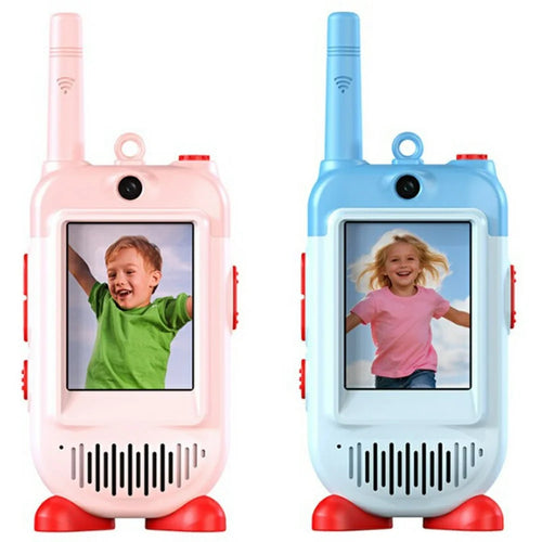 LK-028 1 Pair 2.0 Inch HD Screen Video Intercom Walkie Talkie for Kids Clip On 2.4G Wireless Communication Device - Pink+Blue - 1