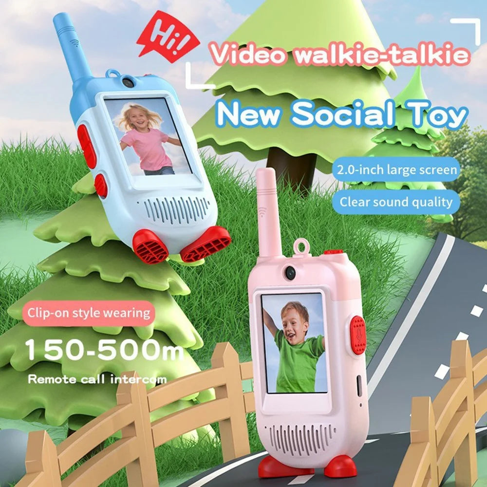 LK-028 1 Pair 2.0 Inch HD Screen Video Intercom Walkie Talkie for Kids Clip On 2.4G Wireless Communication Device - Pink+Blue - 4